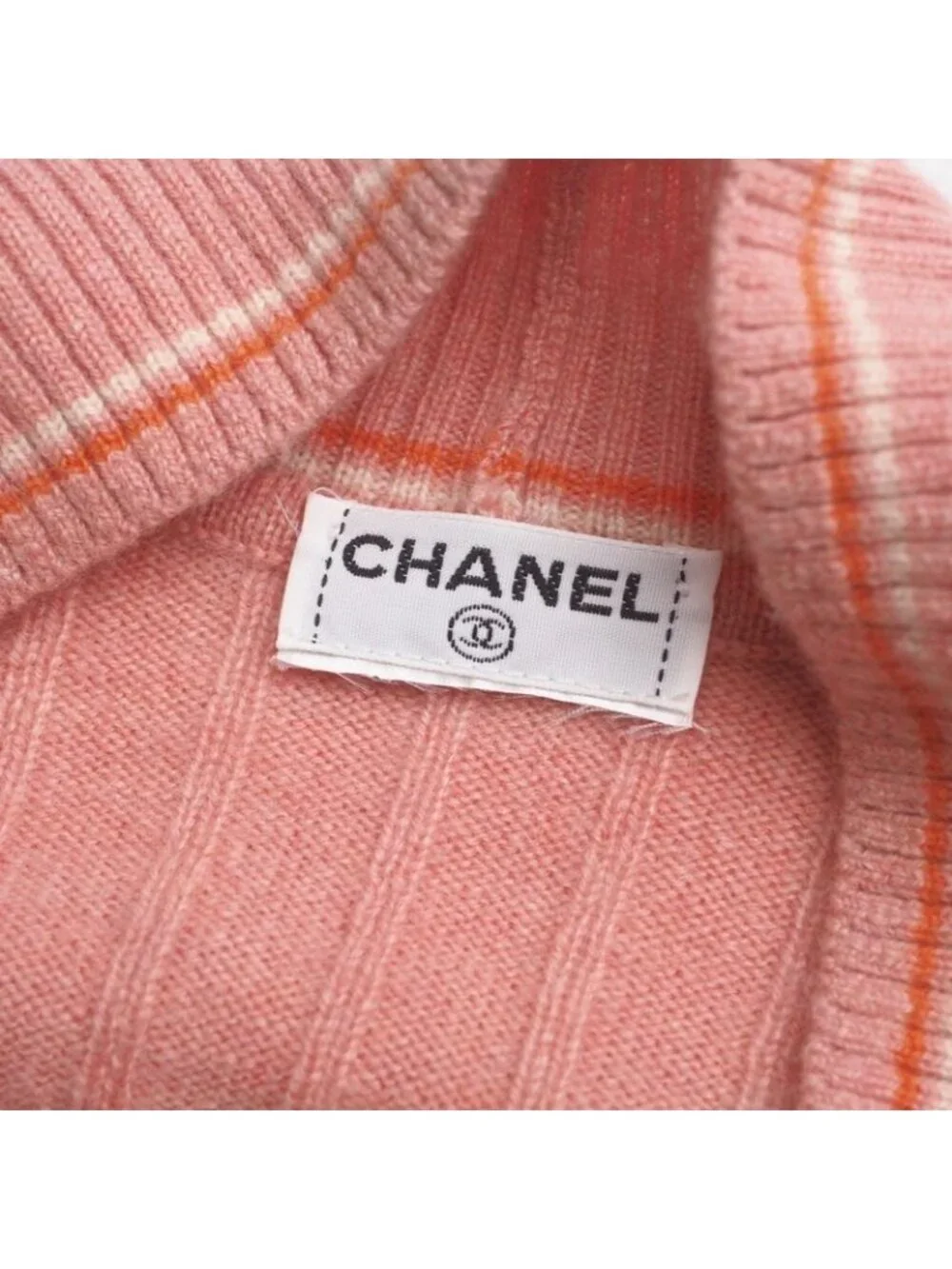 Chanel Knit 01 P CC Logo Coco Mark All Cashmere Sweater V-neck Pink - Picture 6 of 8